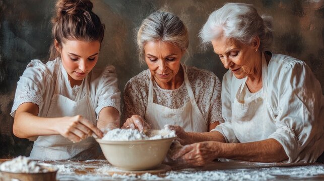 Three generations baking together - Powered by Adobe