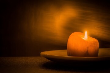 Burning candle, warm light