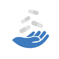 Hand holding pills vector illustration for medical treatment and healthcare concept design icon graphic
