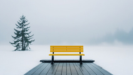 An empty wooden bench sits peacefully in a park, sometimes covered in snow, inviting relaxation outdoors