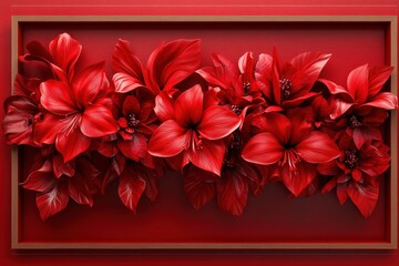 Decorative arrangement of vibrant red flowers in a framed composition.