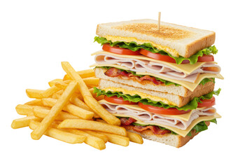 Isolated Club Sandwich with Fries