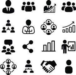 Business icon set with business people silhouettes showing teamwork office and management concepts