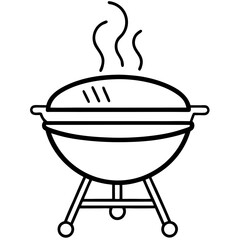 Barbecue Grill Icon – Flat Vector Outdoor Cooking Symbol for BBQ Party, Picnic, Summer Food Graphic, Grilling Equipment Illustration, Minimal Line Art for Restaurant or Event Use