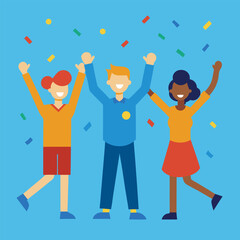 Fototapeta premium Team celebrating success with confetti in office setting 