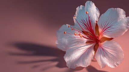 White flower on pink background, minimalist floral elegance and delicate beauty