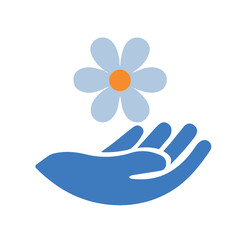 a hand is holding a beautiful flower on a white background in continuous style.