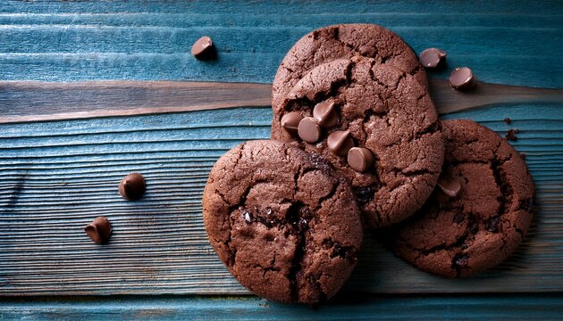 chocolate cookie delight close up of delectable rich chocolate cookies artfully arranged on a rustic wooden surface the image is a celebration of the simple pleasure of a well made treat - Powered by Adobe