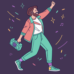 Happy Man Dancing with Boombox and Celebrating with Joyful Energy