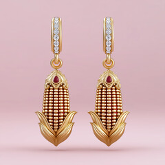 Luxury Festa Junina jewelry, gold earrings with corn and bonfire motifs