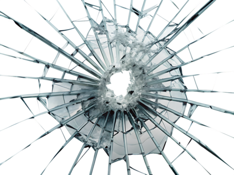 Shattered Glass with Central Hole Grey and Silver Hues Broken Glass Effect A I G E N E R A T E D - P N G isolated on a transparent background