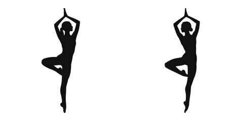 woman in Crisscross arms dance pose, a striking black silhouette of a woman performing a balanced yoga or dance pose.