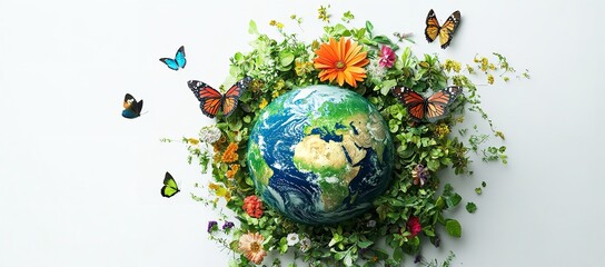 Disciplined Activist Concept Surrounded by Organic Flowers, Butterflies, and Green Earth in 3D Rendering