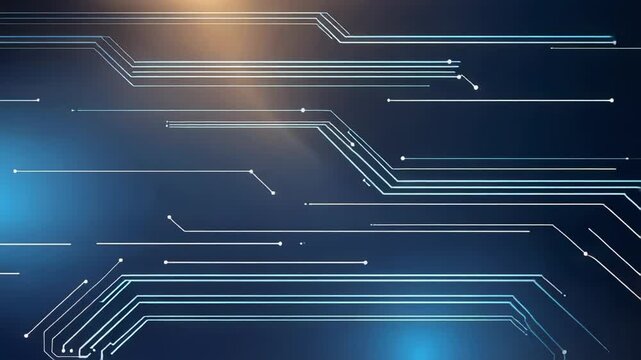 Opening circuit lines lighting up and expanding on digital interface blue gradient with nodes