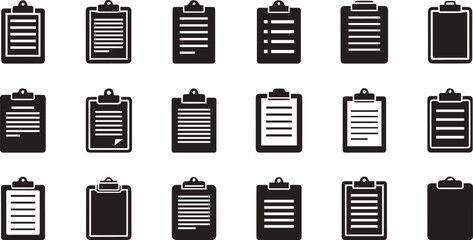 Clipboard Icons Set: Task Management & To-Do List Vectors Black Clipboard Symbol Pack: Check, X Mark, Pending Status