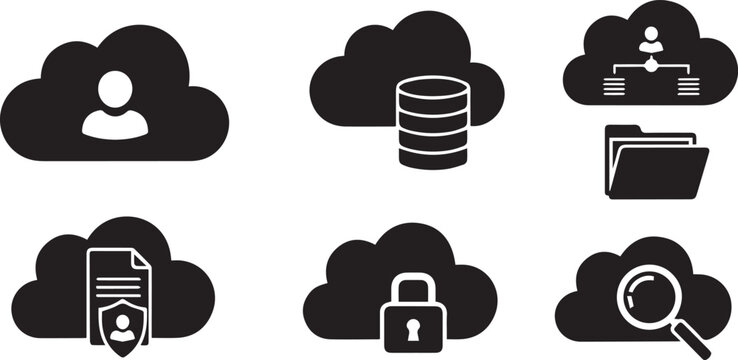 Black & White Cloud Technology Symbols: Server & Network Graphics