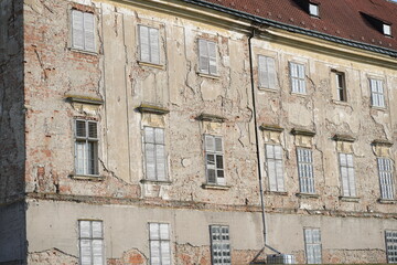 Abandoned Historic Building with Peeling Facade