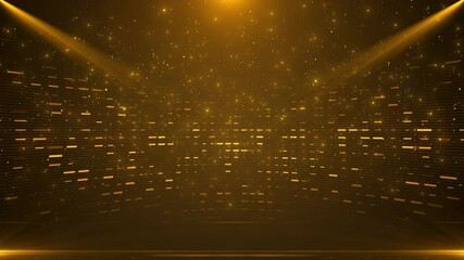 Futuristic Golden pixel tunnel, abstract glowing grid animation, dynamic tech background for music visuals, motion graphics, sci-fi openers, events, award ceremony event, Digital Art, event festival, - Powered by Adobe