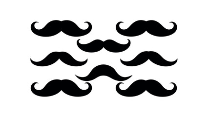 Mustache Collection Vector Illustration, Variety of Mustache Styles for Movember Campaigns, Barber Shop Logos, Hipster Designs, Facial Hair Graphics, and Vintage-Themed Projects