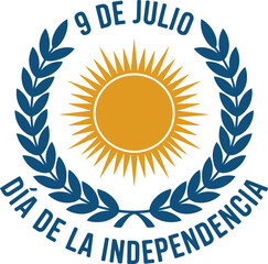 Argentina crest design for 9 de la independencia with laurel branches and symbolic sun on blue  