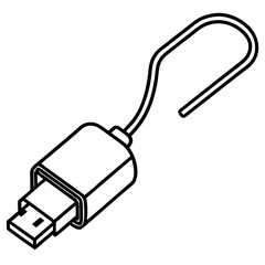 Type-C USB Charger with Visible Cable Tip – Line Drawing Illustration