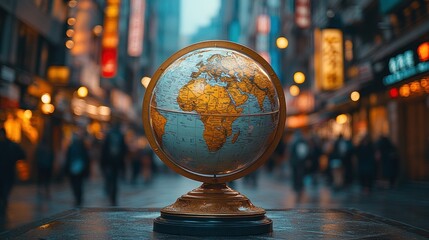 Globe on bustling city street