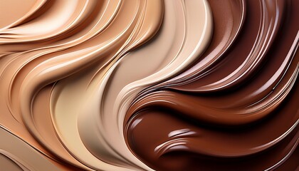 Naklejka premium dark brown and beige glossy foundation for skin close up smears foundation gradient cosmetic liquid product background skin tone swatches makeup concept generative ai