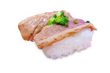 Top view of Boneless Short Rib Beef sushi, focus selective