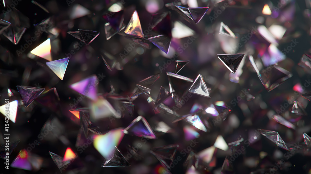 Aufkleber Triangular shards float in mesmerizing display of reflective light, creating dynamic and captivating visual experience. shards exhibit spectrum of colors, enhancing scene vibrancy