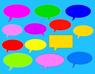Colorful Speech Bubbles on Bright Blue Background for Communication Theme