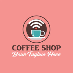 A modern icon combining a coffee cup and a Wi-Fi symbol Logo Design Vector Illustration