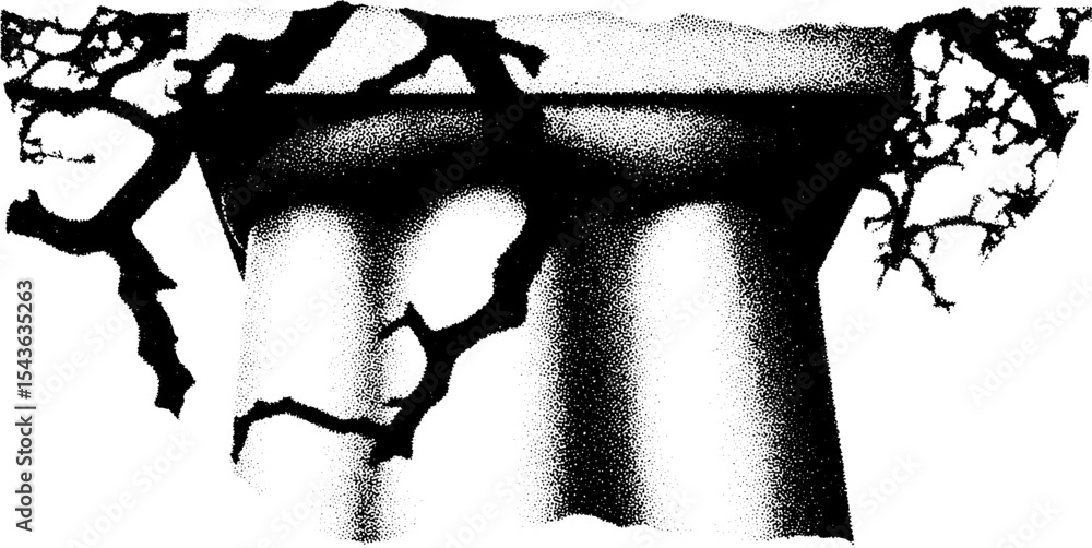 Poster fractured colonnade segment with branching oak silhouette
