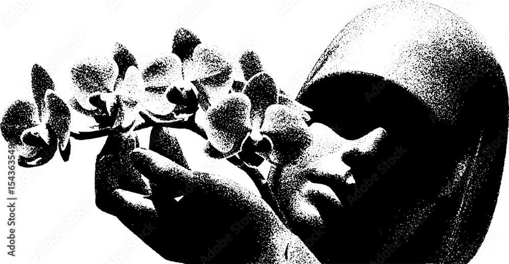 Aufkleber surreal fractured grotto statue with orchids