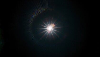  abstract cosmic light burst with rainbow lens flare on dark background for sci-fi design, digital wallpaper, futuristic branding, or space themed poster