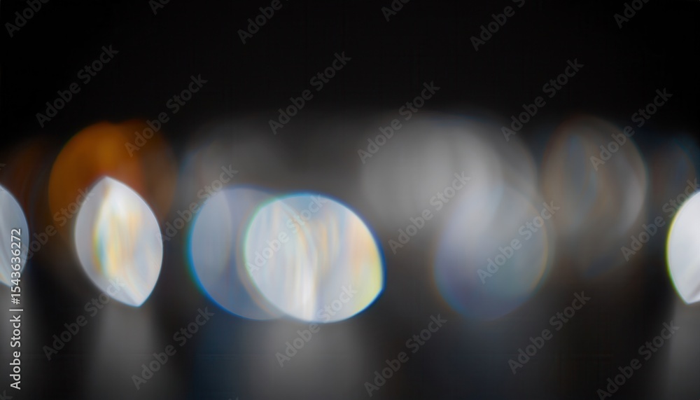 Poster defocused circular light bokeh with iridescent reflections on dark background for abstract web desig