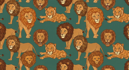 Majestic Lions Seamless Pattern A Roar of Wild Elegance