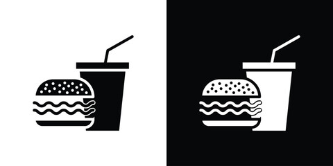 Hamburger and soft drink cup icon collection. line stroke icon. EPS 10