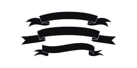 Curved Ribbon Banner Vector Silhouette Set in Black for Labels, Headers, Logos, and Vintage Graphic Design Templates