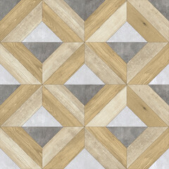 Modern seamless geometric pattern with natural textures: marble, wood, stone, cement, terrazzo. Ideal for interior design, wallpaper, packaging, textiles, tiles, and parquet flooring.