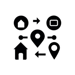 Map Location and Navigation Icon Vector Set with Pins and Pointers for GPS, Travel, Direction, and App UI Designs