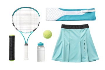 Tennis equipment including a racket net skirt ball  PNG Image