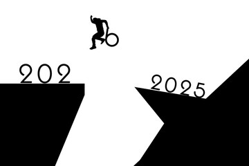 Silhouette of  man jumping over cliff New Year Concept 2025-2026 