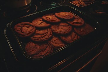 Stacked cookies in a pan