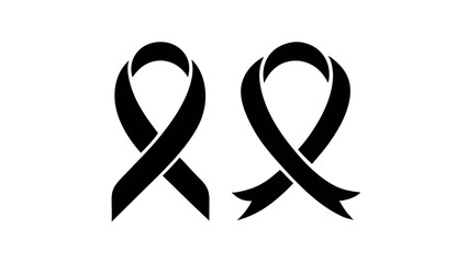 Awareness Ribbon Silhouette Vector Icons in Black for Memorial, Support, Charity, Cancer Awareness, and Mourning Campaigns