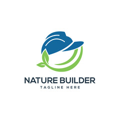 nature builder creative logo design construction cap leaf green construction