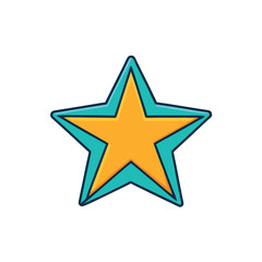 Obraz premium Single Teal and Yellow Star Icon. A simple, clean vector image of a five-pointed star with a teal outline and fill, against a white background. Isolated Object.