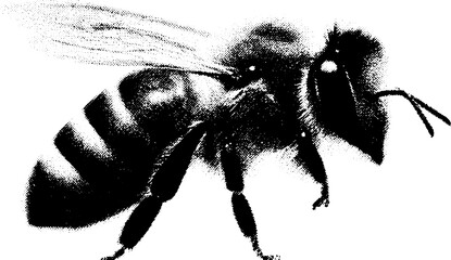 High contrast black and white abstract of a honey bee