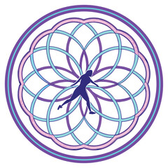 Naklejka premium Abstract vector illustration of a round fan or atom symbol on a patterned technology background, perfect for web icon design