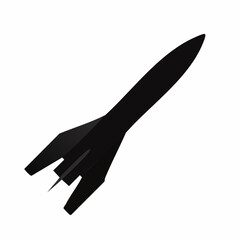 Black rocket illustration isolated on white background with aerodynamic design elements