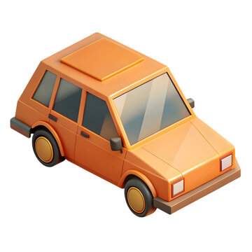 Isometric orange cartoon car 3d render isolated on transparent background